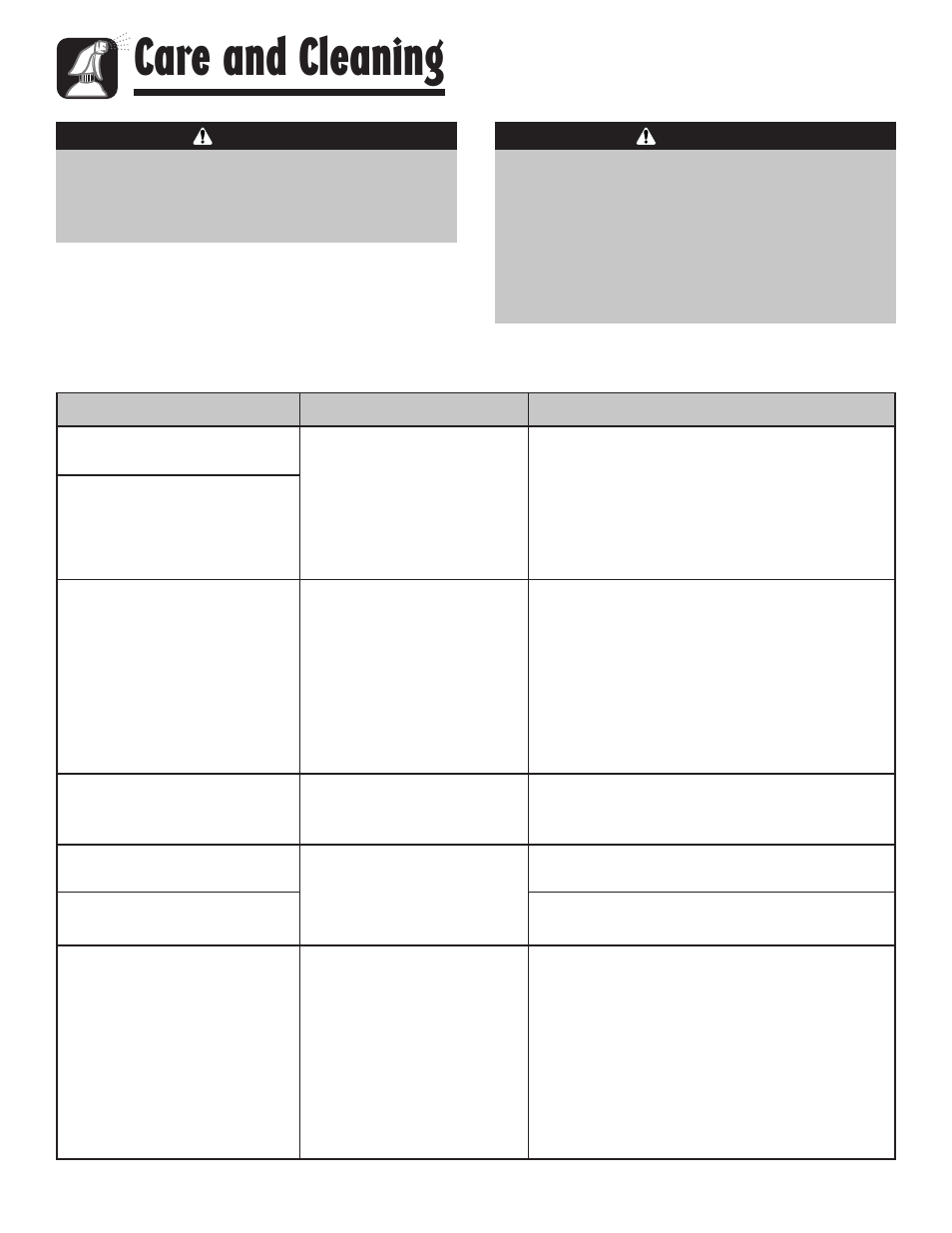 Care and cleaning, Refrigerator cleaning chart | Maytag G32026PExx User Manual | Page 15 / 22