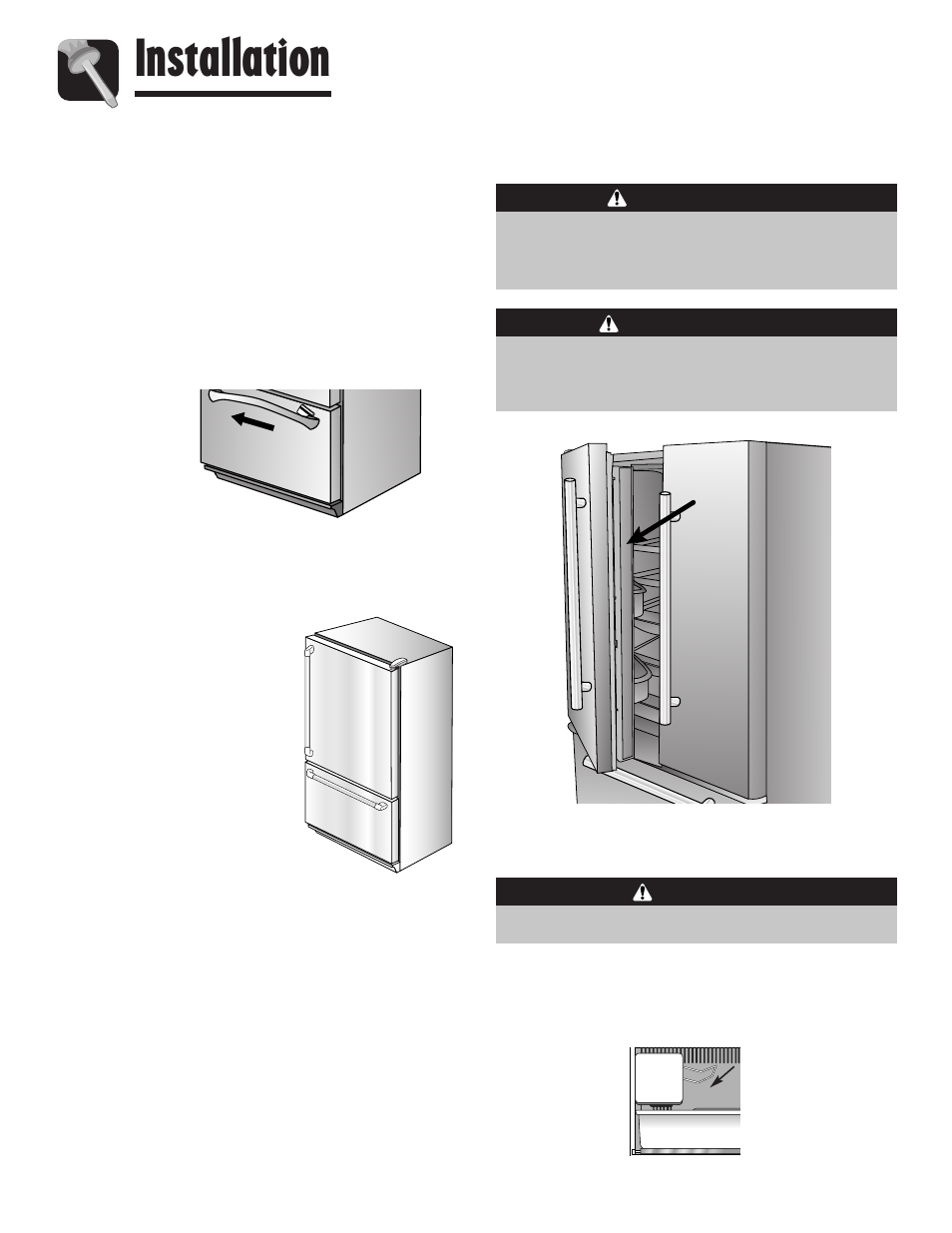 Installation, Opening and closing your fresh food doors, How to connect the water supply | Ice maker operation | Maytag G32026PExx User Manual | Page 8 / 22