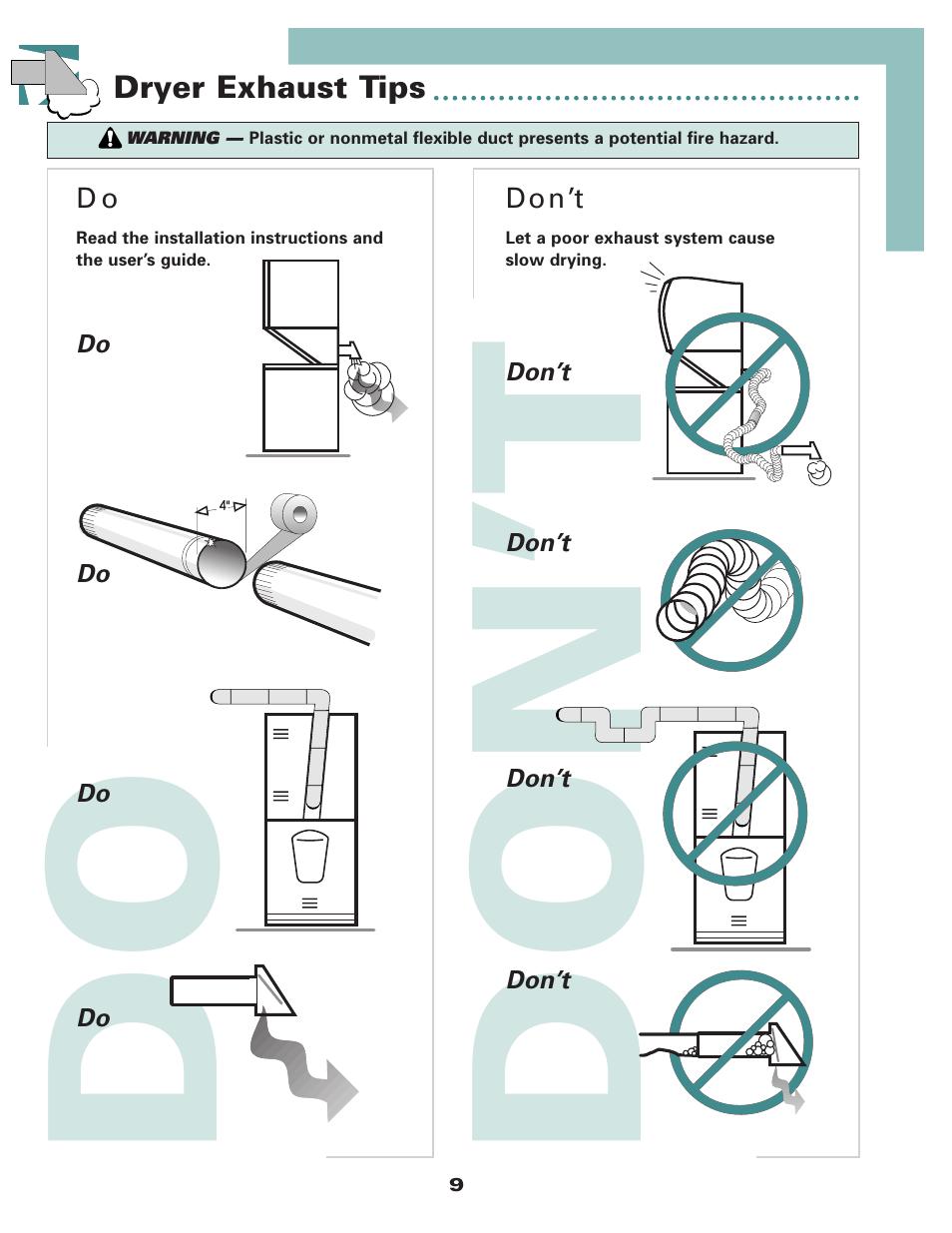 Do don’t | Maytag Stacked Laundry User Manual | Page 11 / 16