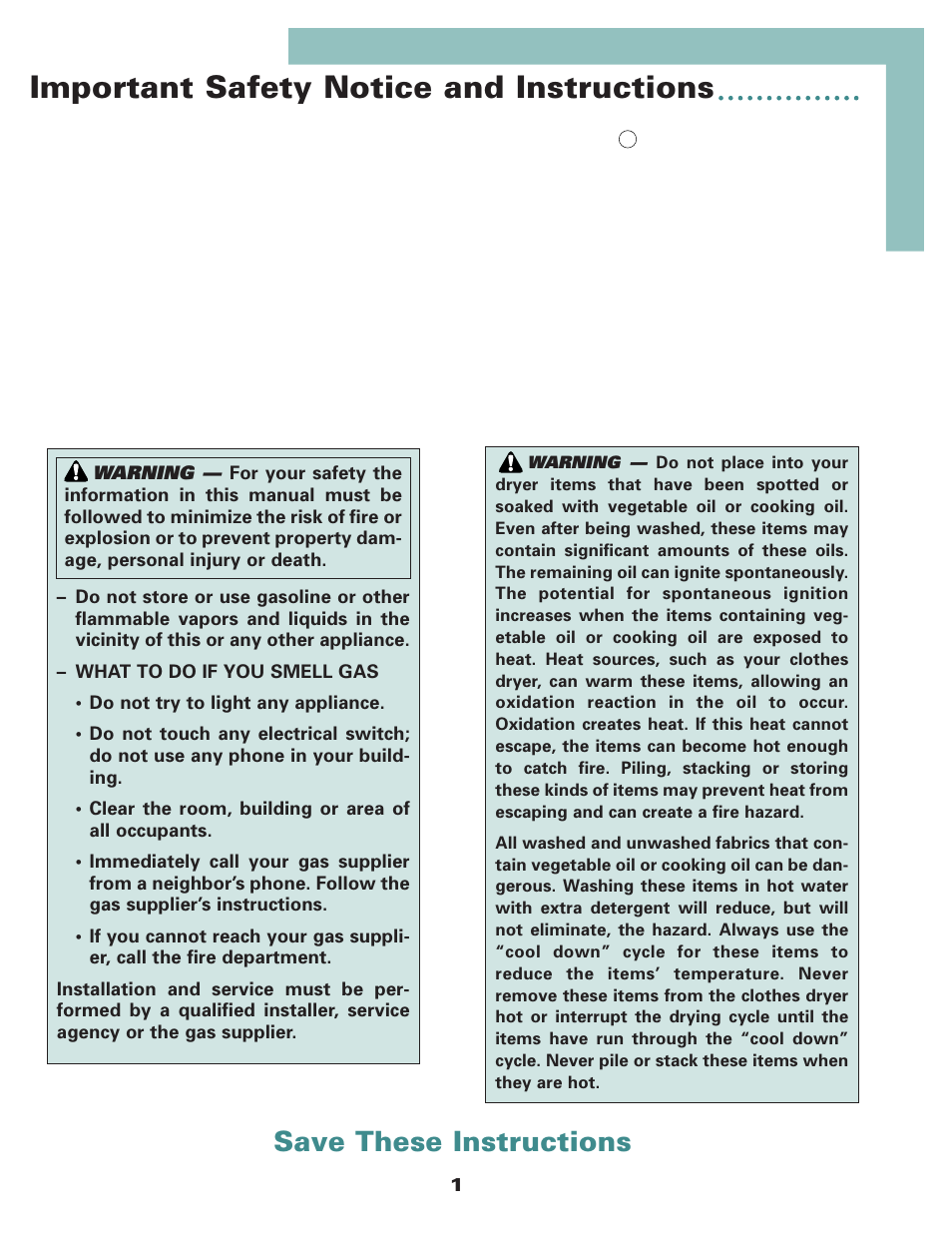 Important safety notice and instructions, Save these instructions | Maytag Stacked Laundry User Manual | Page 3 / 16