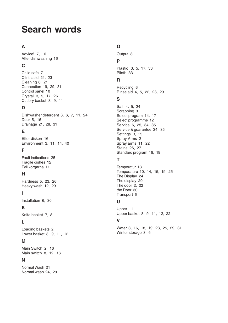 Search words | Maytag 860S User Manual | Page 39 / 40