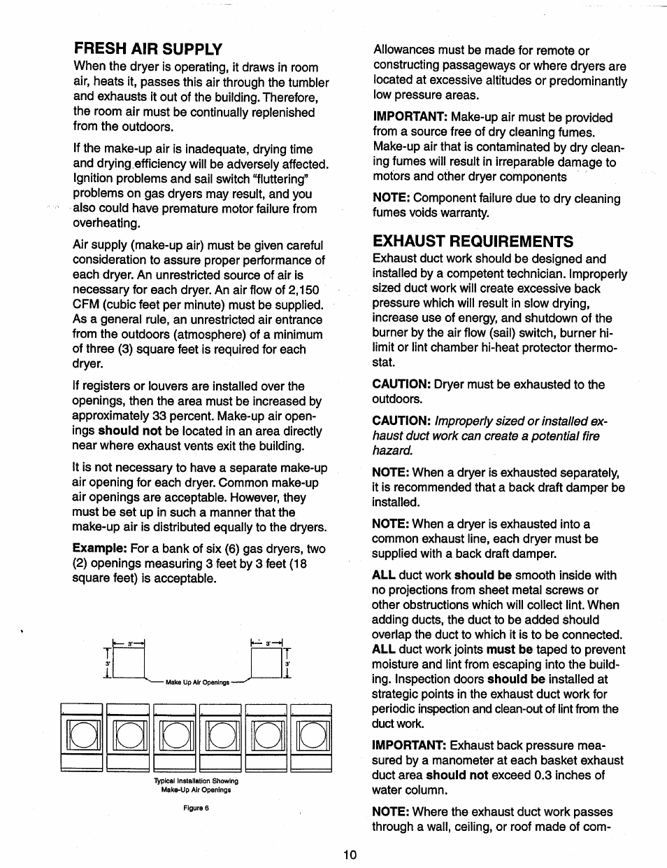 Fresh air supply, Exhaust requirements | Maytag MDG120 User Manual | Page 10 / 20