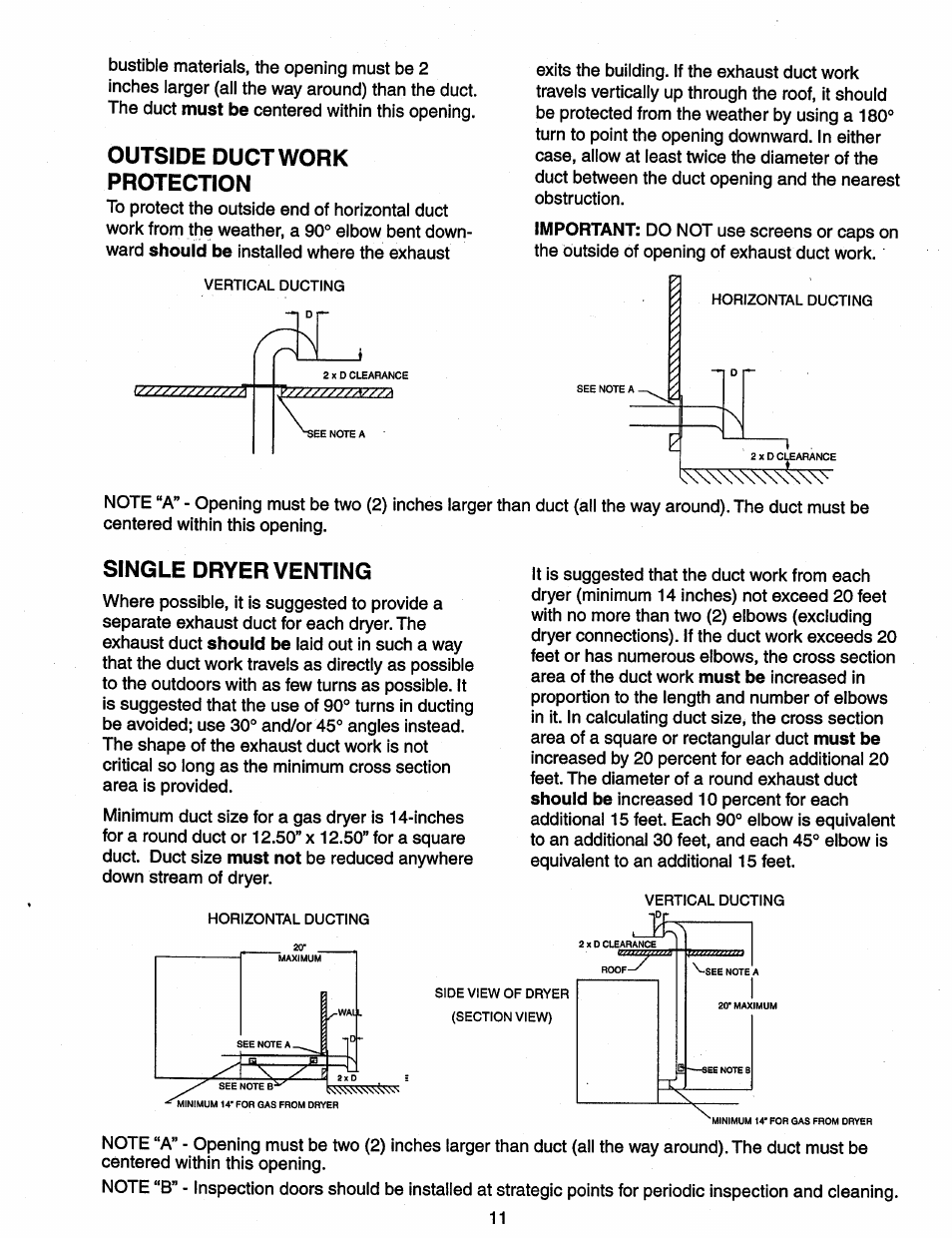 Outside ductwork protection, Single dryer venting | Maytag MDG120 User Manual | Page 11 / 20