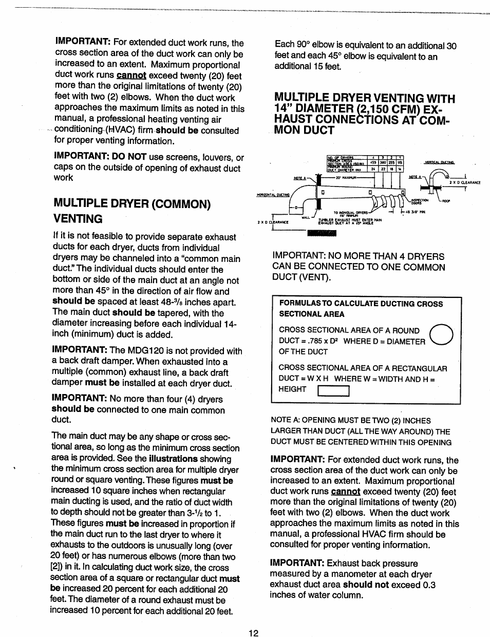 Multiple dryer (common) venting | Maytag MDG120 User Manual | Page 12 / 20