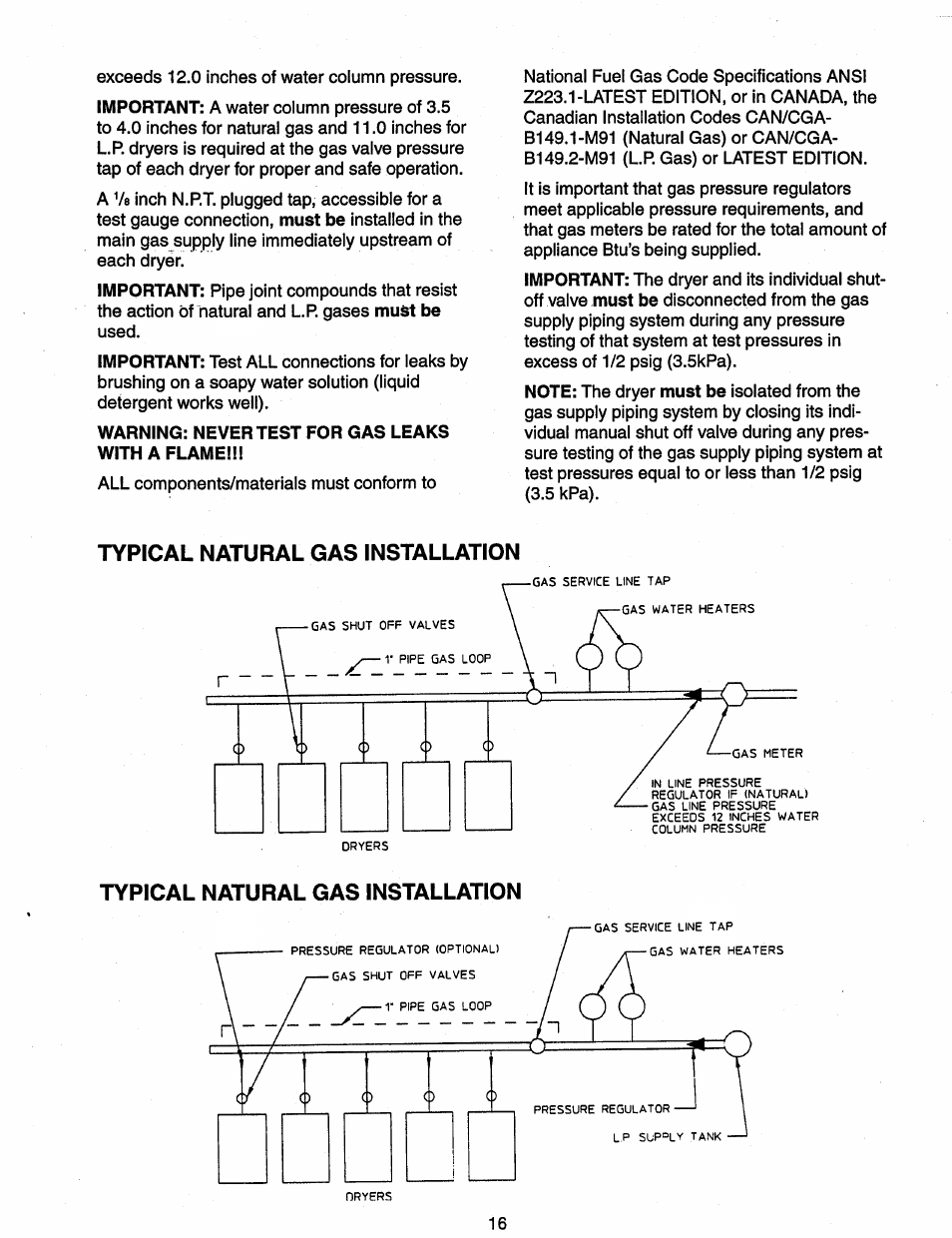 Typical natural gas installation | Maytag MDG120 User Manual | Page 16 / 20