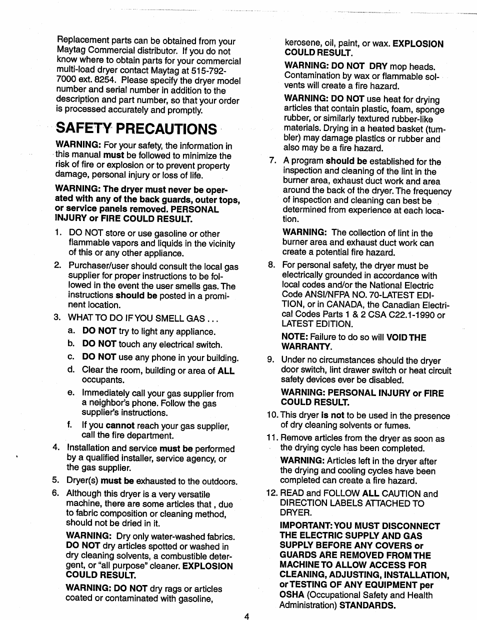 Safety precautions | Maytag MDG120 User Manual | Page 4 / 20