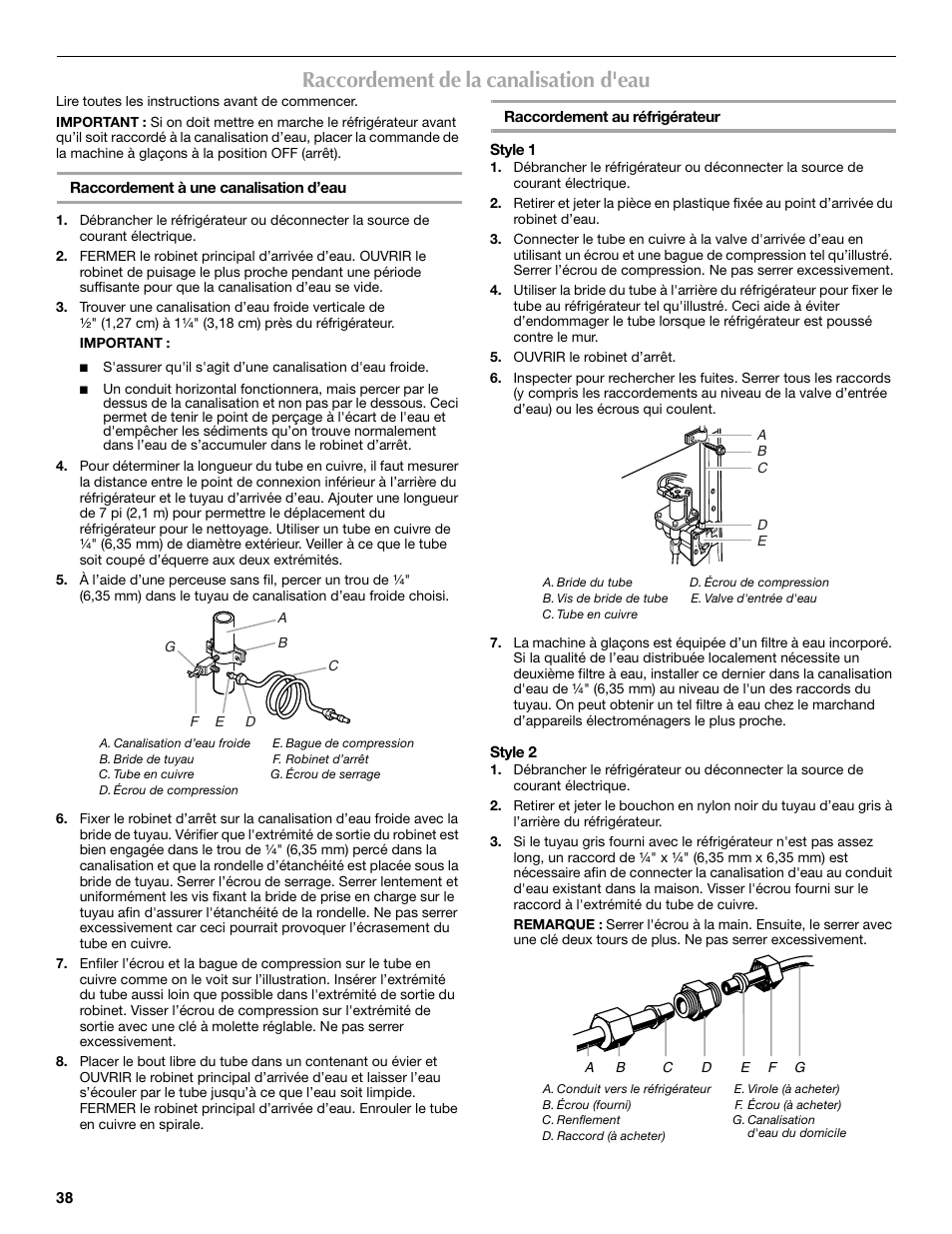 Raccordement de la canalisation d'eau | Maytag P1WG2L User Manual | Page 38 / 52