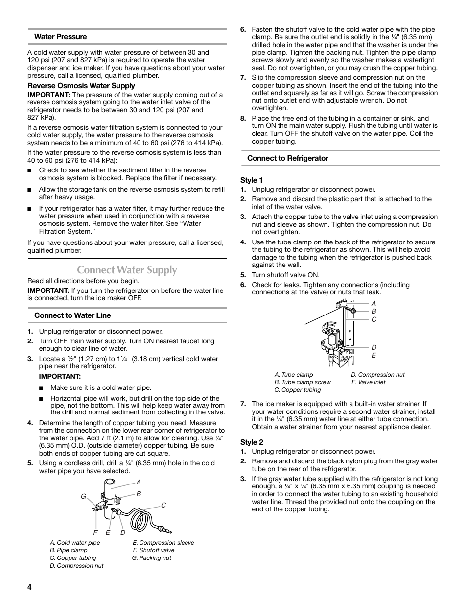 Connect water supply | Maytag P1WG2L User Manual | Page 4 / 52