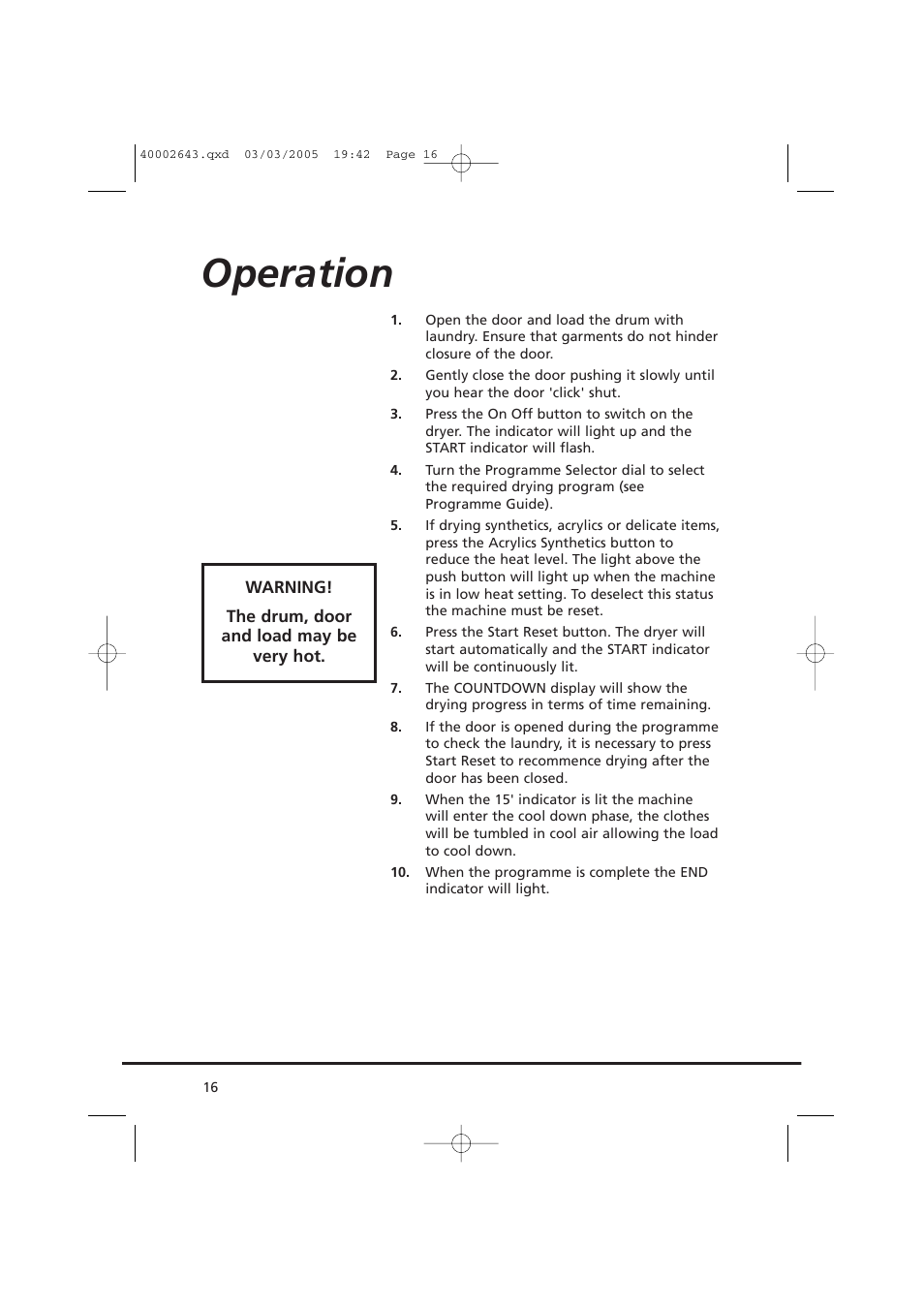 Operation | Maytag MDC1305AAW User Manual | Page 16 / 20