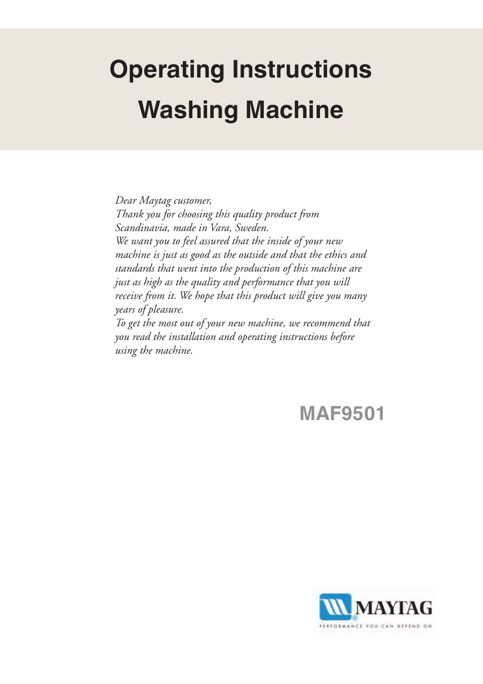 Maytag MAF9501 User Manual | 24 pages