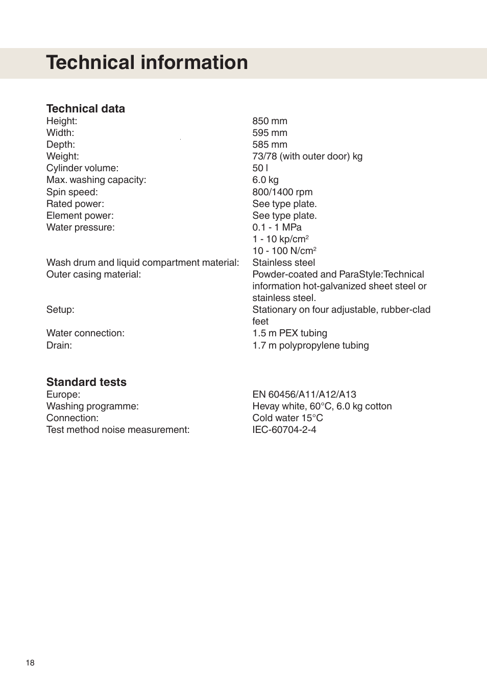 Technical information | Maytag MAF9501 User Manual | Page 18 / 24