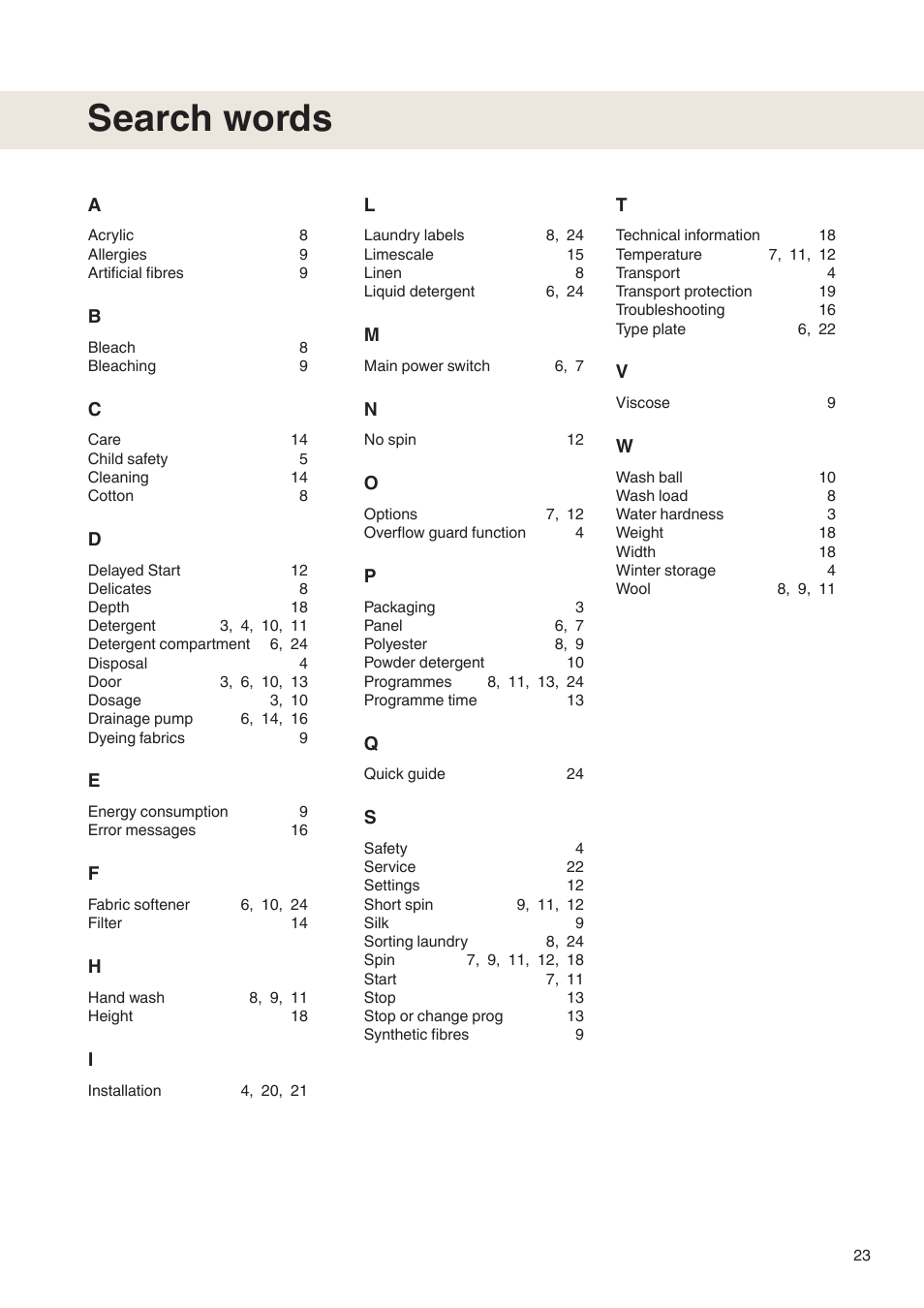Search words | Maytag MAF9501 User Manual | Page 23 / 24