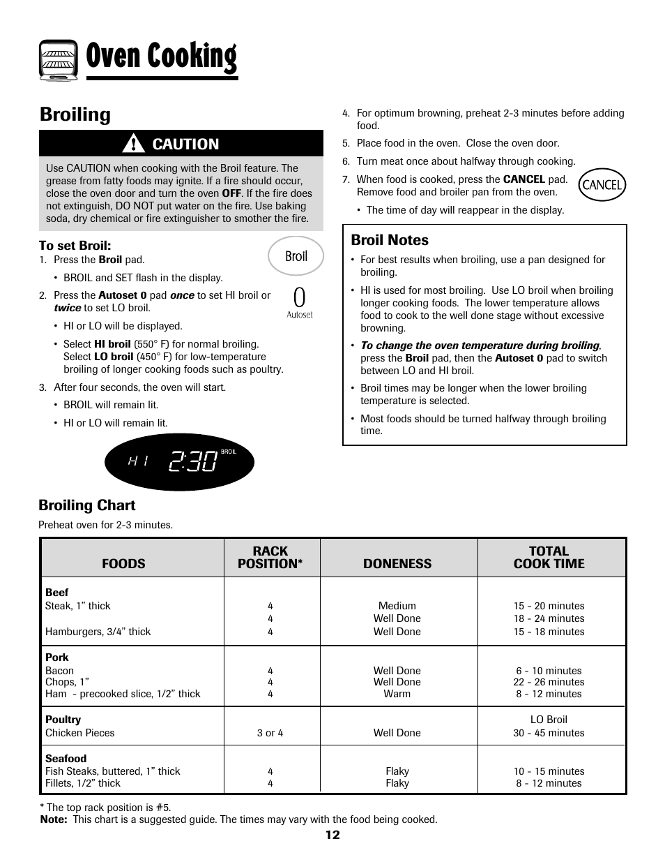 Oven cooking, Broiling, Broiling chart | Caution | Maytag MGS5875BDW User Manual | Page 13 / 84