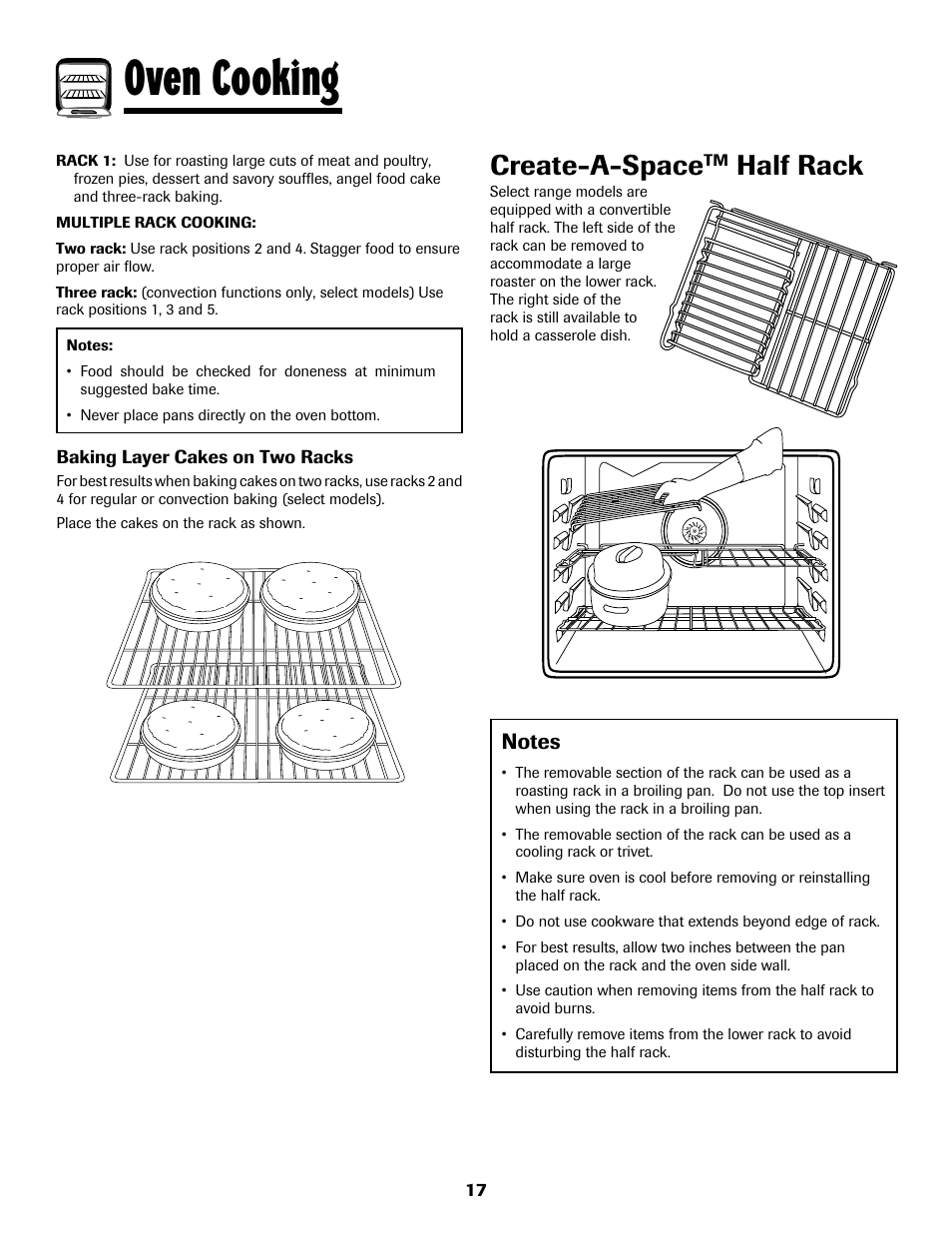 Oven cooking, Create-a-space, Half rack | Maytag MGS5875BDW User Manual | Page 18 / 84