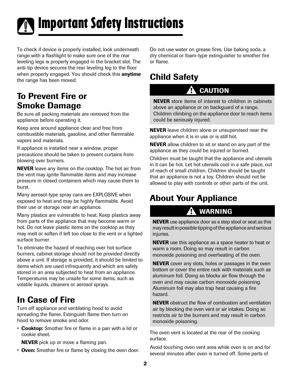 Important safety instructions, Child safety, About your appliance | Maytag MGS5875BDW User Manual | Page 3 / 84