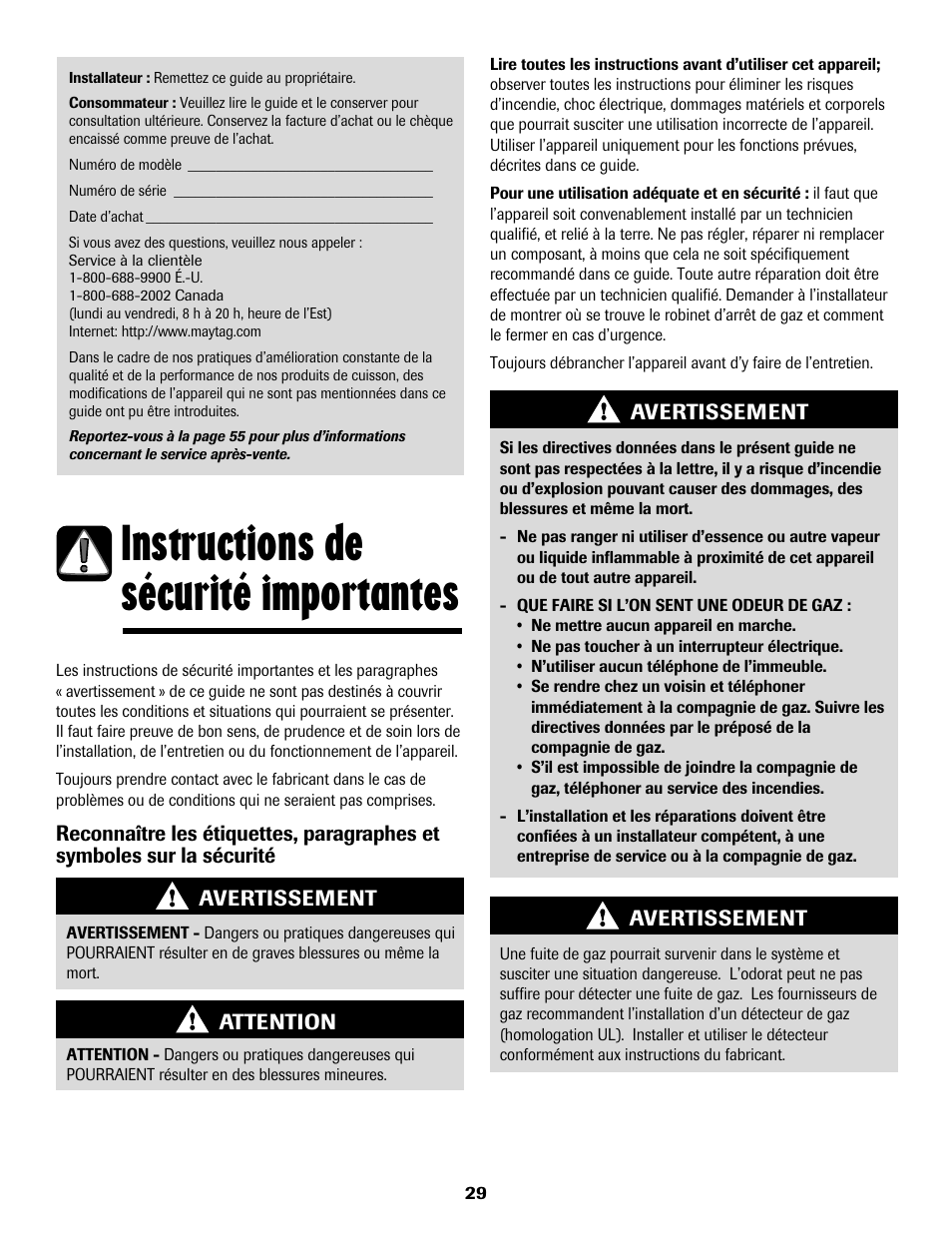 Instructions de sécurité importantes | Maytag MGS5875BDW User Manual | Page 30 / 84