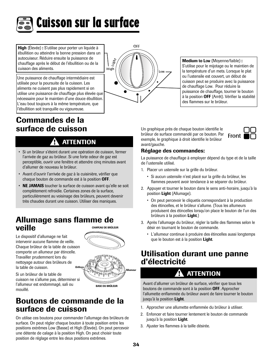 Cuisson sur la surface, Attention | Maytag MGS5875BDW User Manual | Page 35 / 84