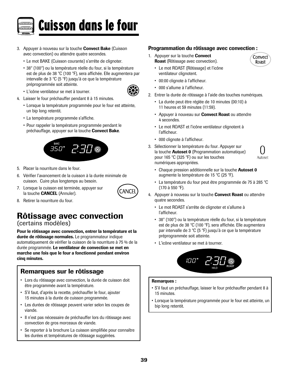 Cuisson dans le four, Rôtissage avec convection, Certains modèles) | Remarques sur le rôtissage | Maytag MGS5875BDW User Manual | Page 40 / 84