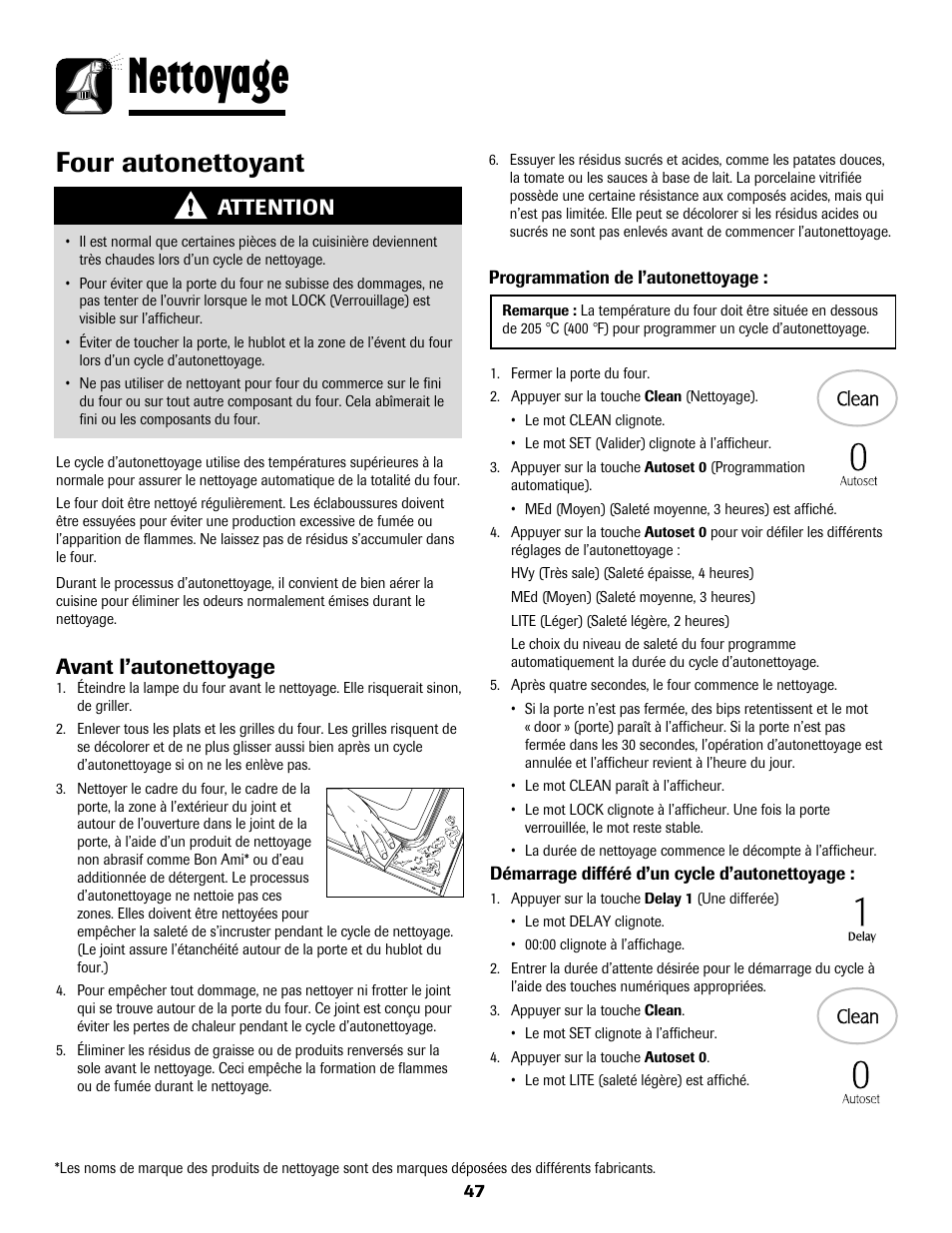 Nettoyage, Four autonettoyant, Attention | Avant l’autonettoyage | Maytag MGS5875BDW User Manual | Page 48 / 84