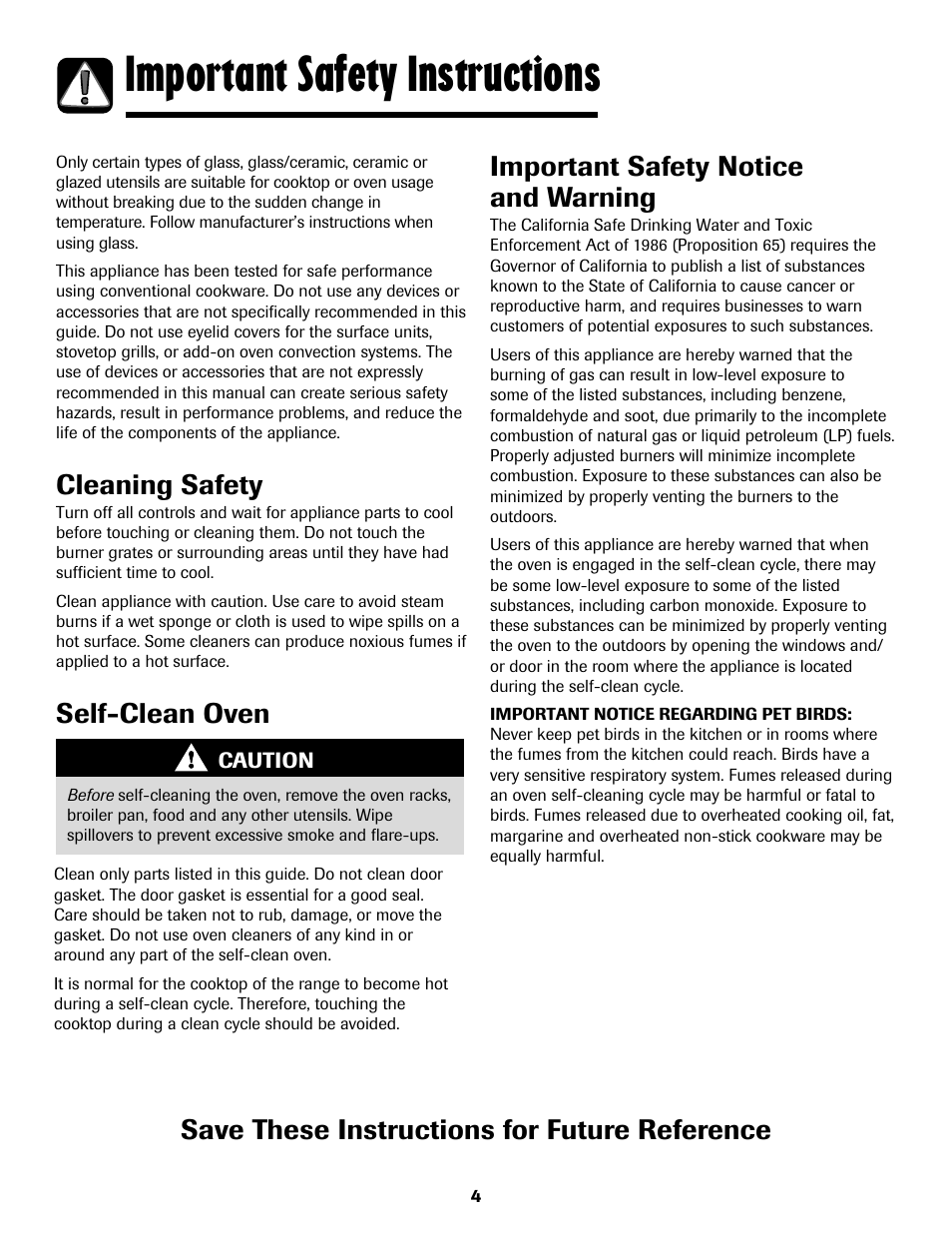 Important safety instructions, Cleaning safety, Important safety notice and warning | Maytag MGS5875BDW User Manual | Page 5 / 84