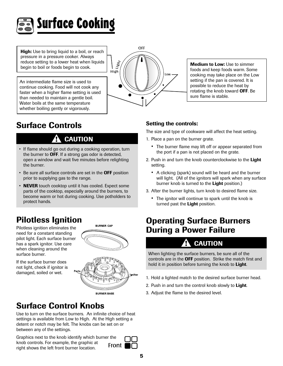 Surface cooking, Surface controls pilotless ignition | Maytag MGS5875BDW User Manual | Page 6 / 84