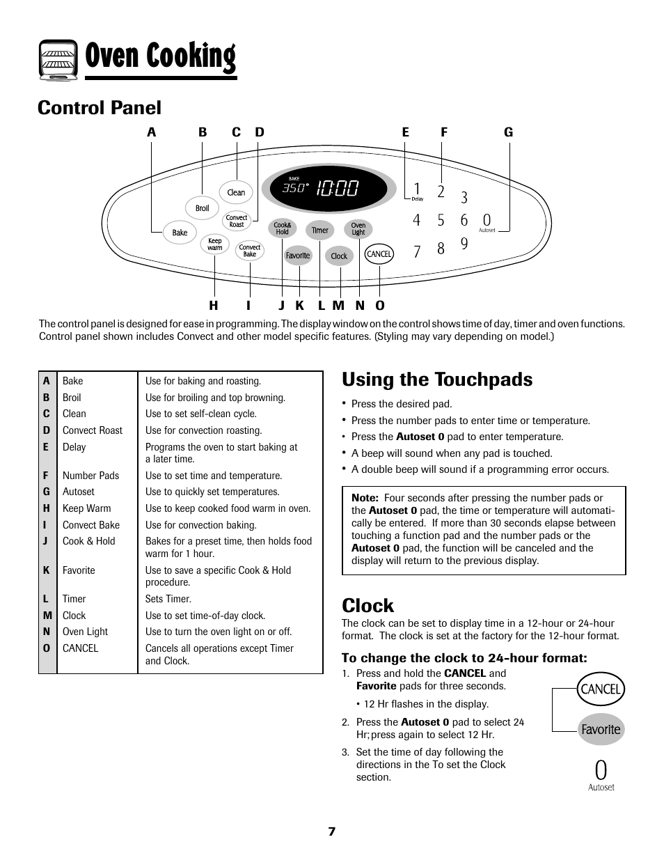 Oven cooking, Using the touchpads, Clock | Control panel | Maytag MGS5875BDW User Manual | Page 8 / 84