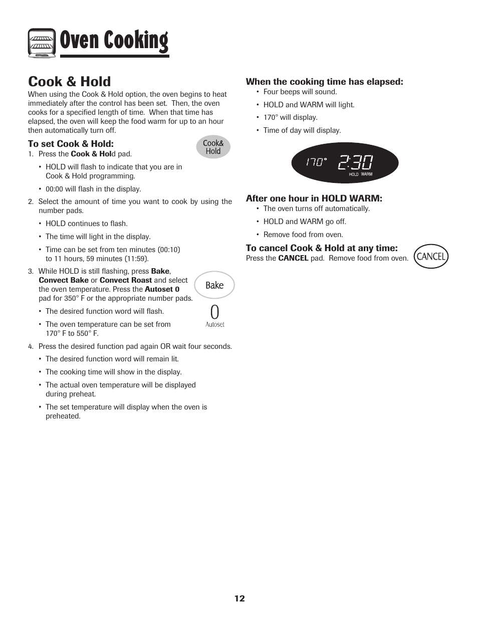 Oven cooking, Cook & hold | Maytag MER5875RAF User Manual | Page 13 / 84