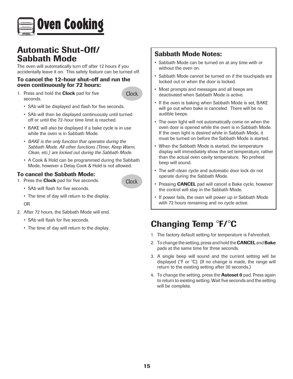 Oven cooking, Automatic shut-off/ sabbath mode, Changing temp | Maytag MER5875RAF User Manual | Page 16 / 84