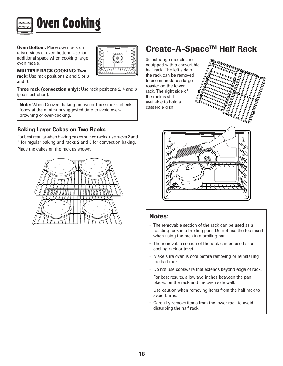 Oven cooking, Create-a-space, Half rack | Maytag MER5875RAF User Manual | Page 19 / 84