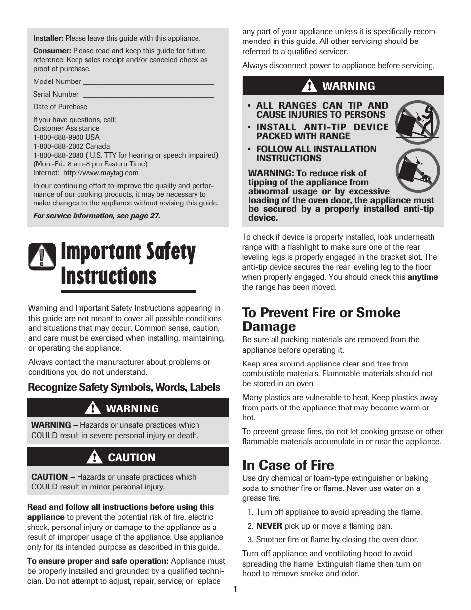 Important safety instructions | Maytag MER5875RAF User Manual | Page 2 / 84