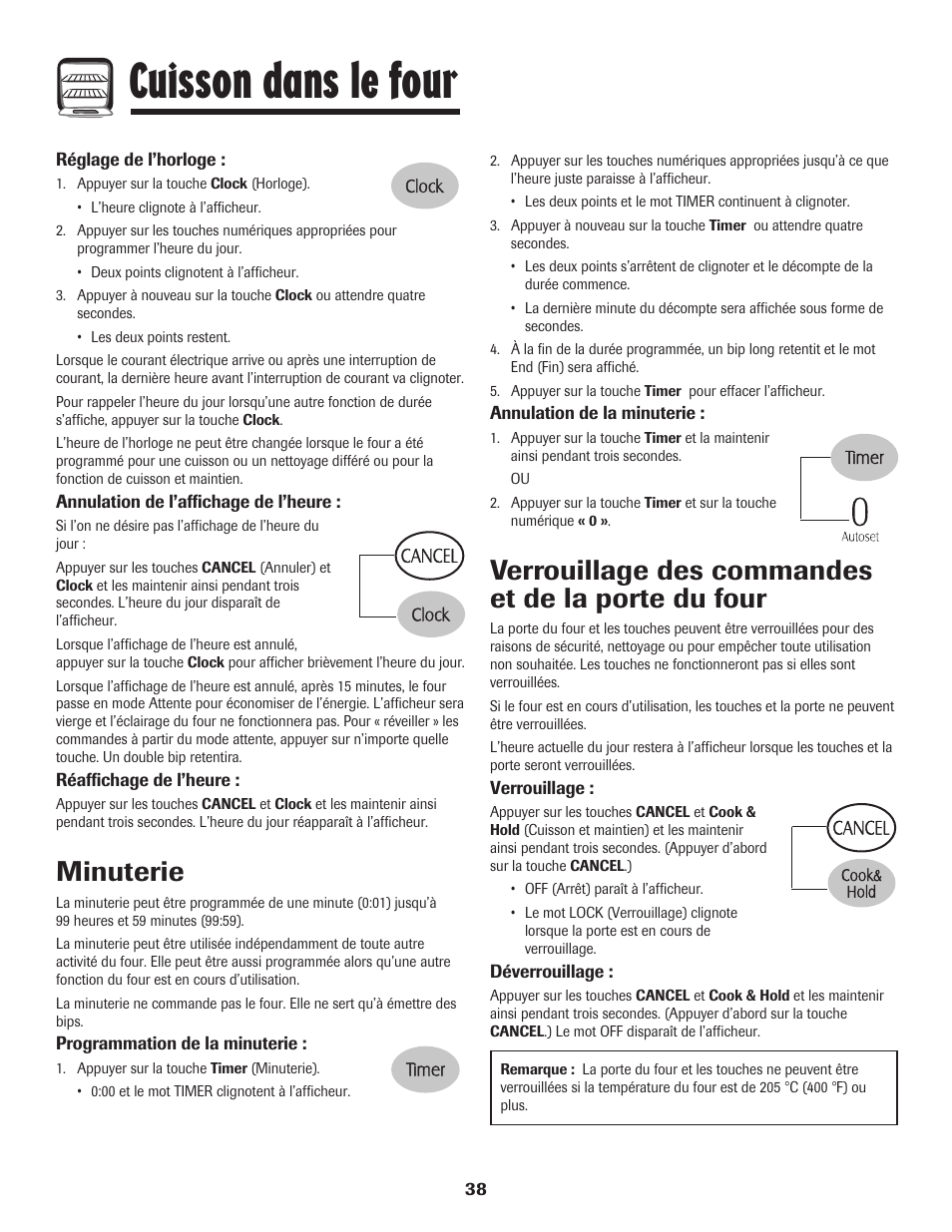 Cuisson dans le four, Minuterie, Verrouillage des commandes et de la porte du four | Maytag MER5875RAF User Manual | Page 39 / 84