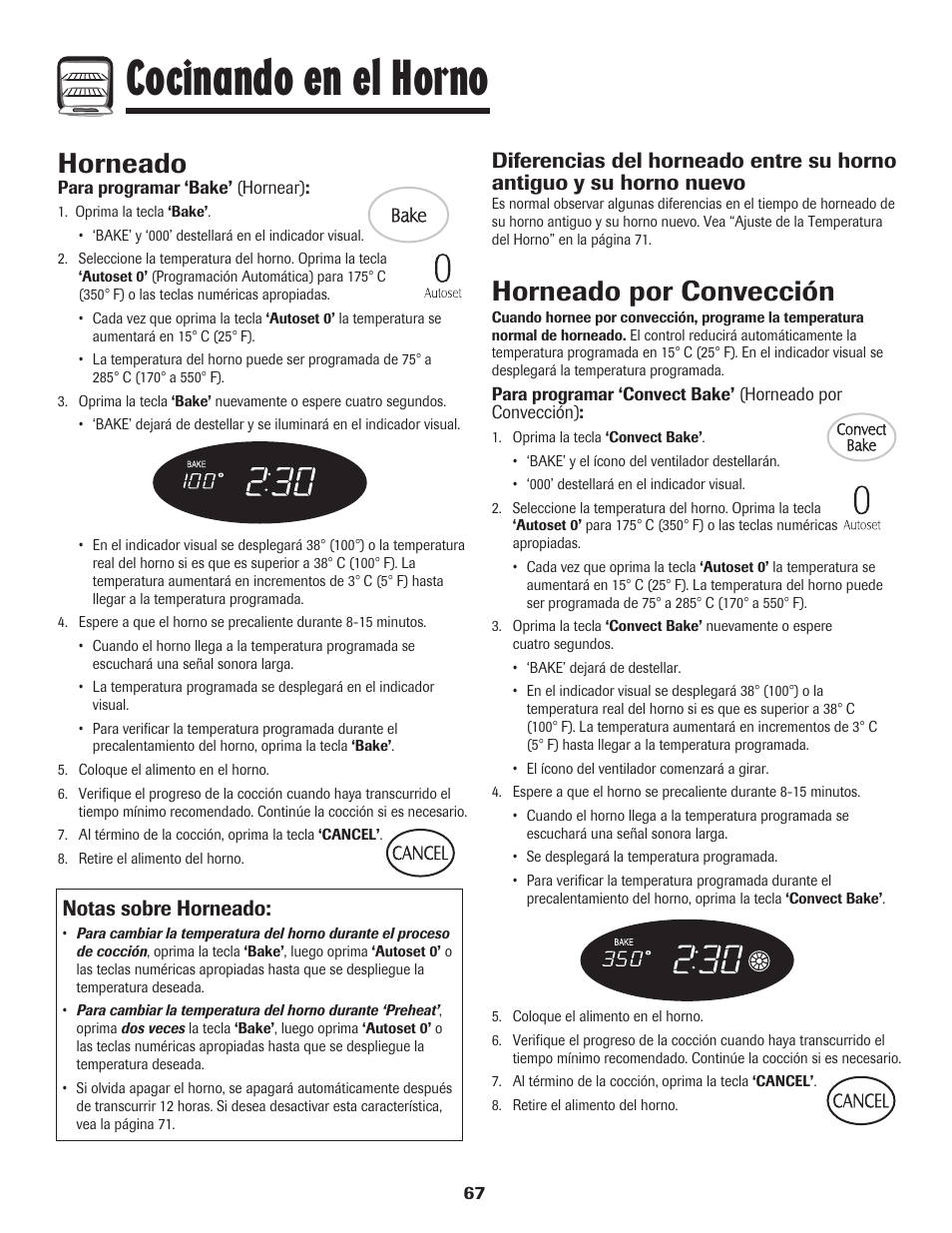 Cocinando en el horno, Horneado, Horneado por convección | Notas sobre horneado | Maytag MER5875RAF User Manual | Page 68 / 84