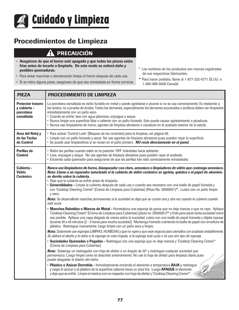 Cuidado y limpieza, Procedimientos de limpieza, Precaución | Maytag MER5875RAF User Manual | Page 78 / 84