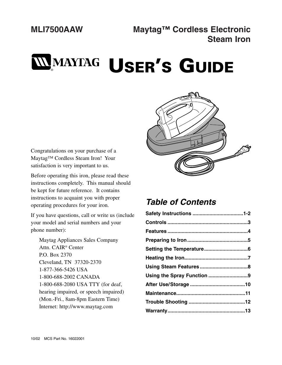 Maytag MLI7500AAW User Manual | 44 pages