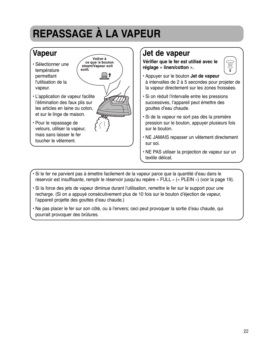 Repassage à la vapeur, Vapeur, Jet de vapeur | Maytag MLI7500AAW User Manual | Page 23 / 44