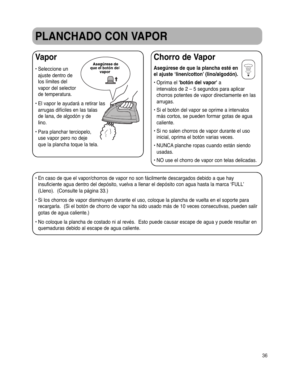 Planchado con vapor, Vapor, Chorro de vapor | Maytag MLI7500AAW User Manual | Page 37 / 44