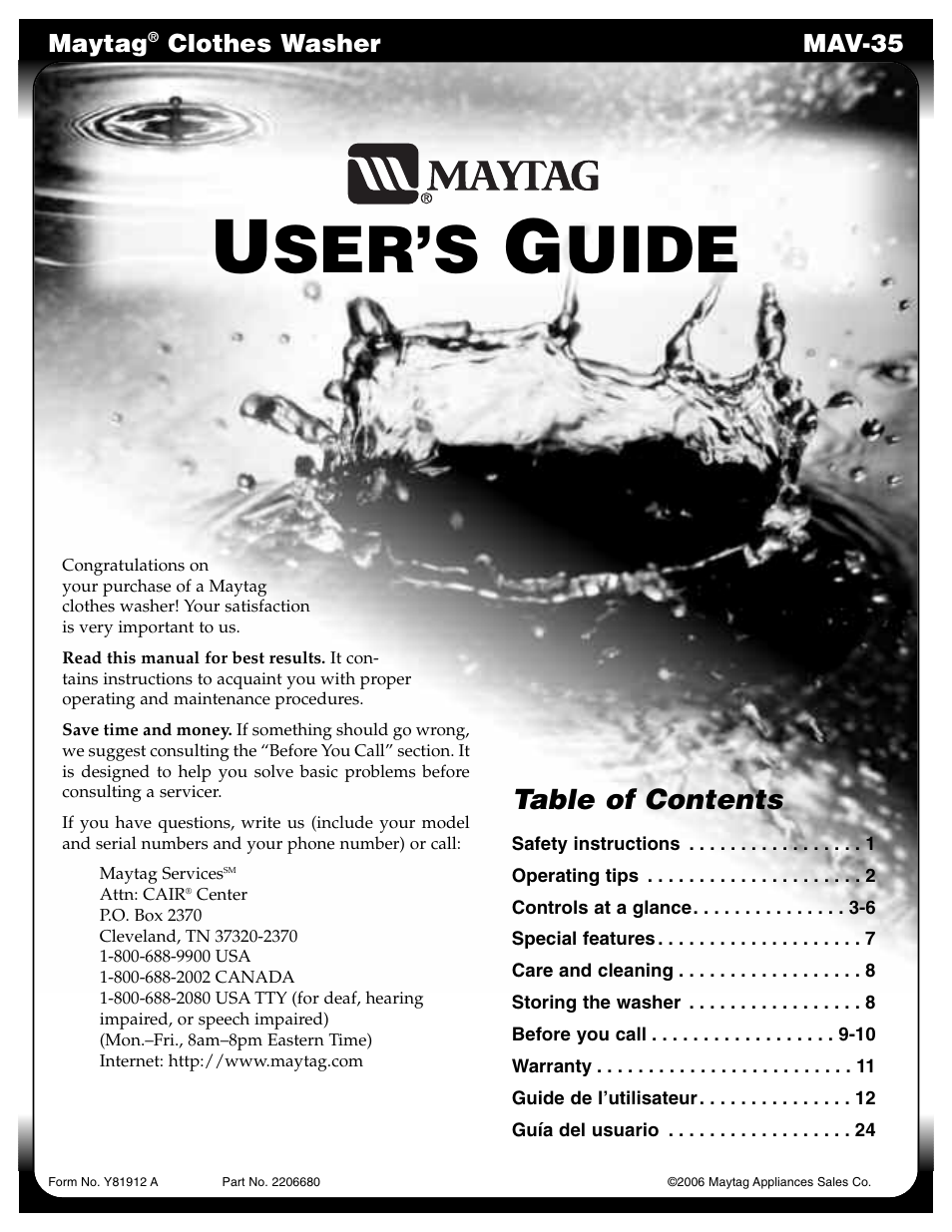 Maytag MAV-35 User Manual | 36 pages