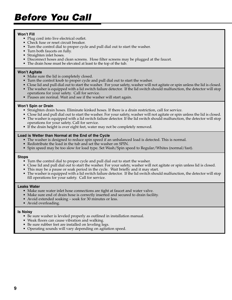 Before you call | Maytag MAV-35 User Manual | Page 10 / 36