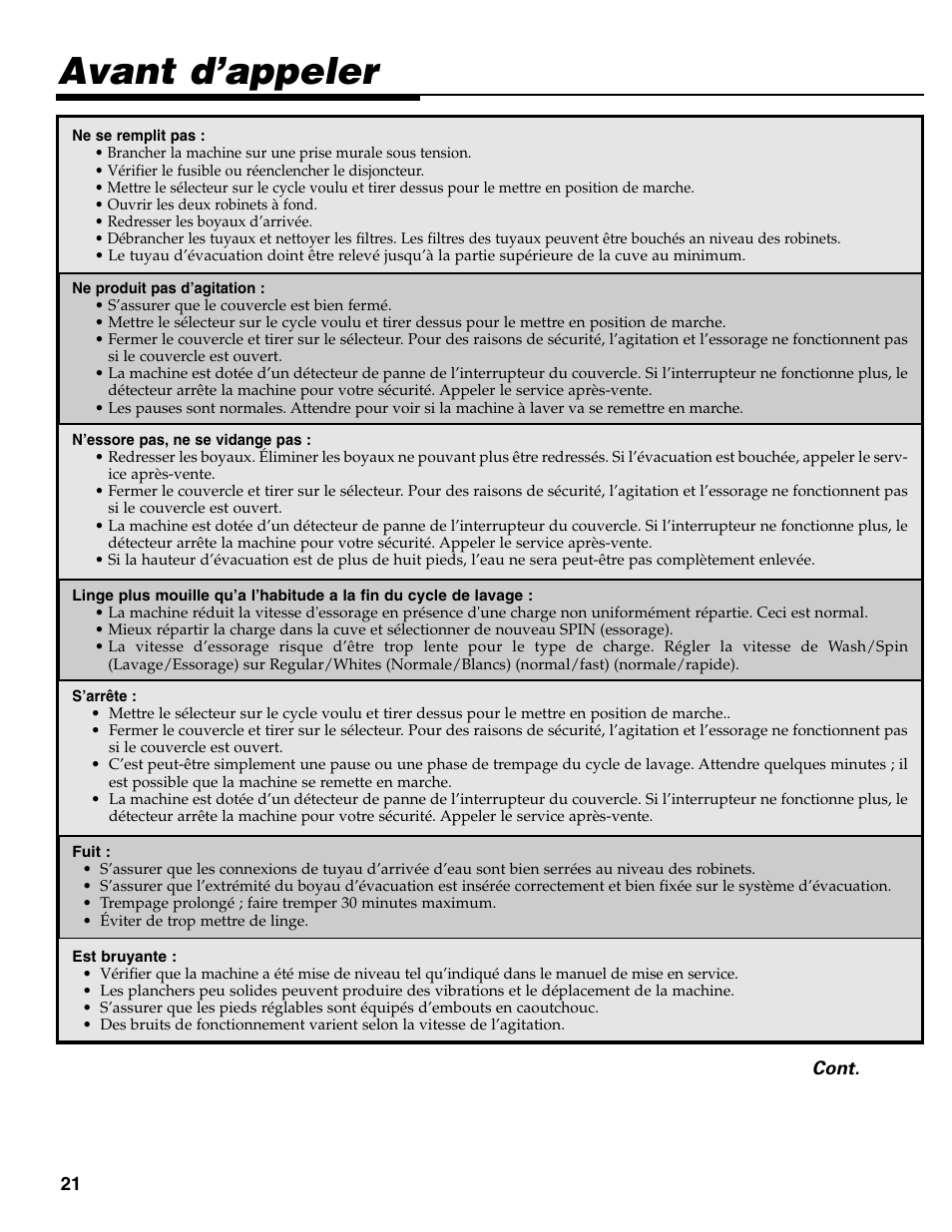 Avant d’appeler | Maytag MAV-35 User Manual | Page 22 / 36