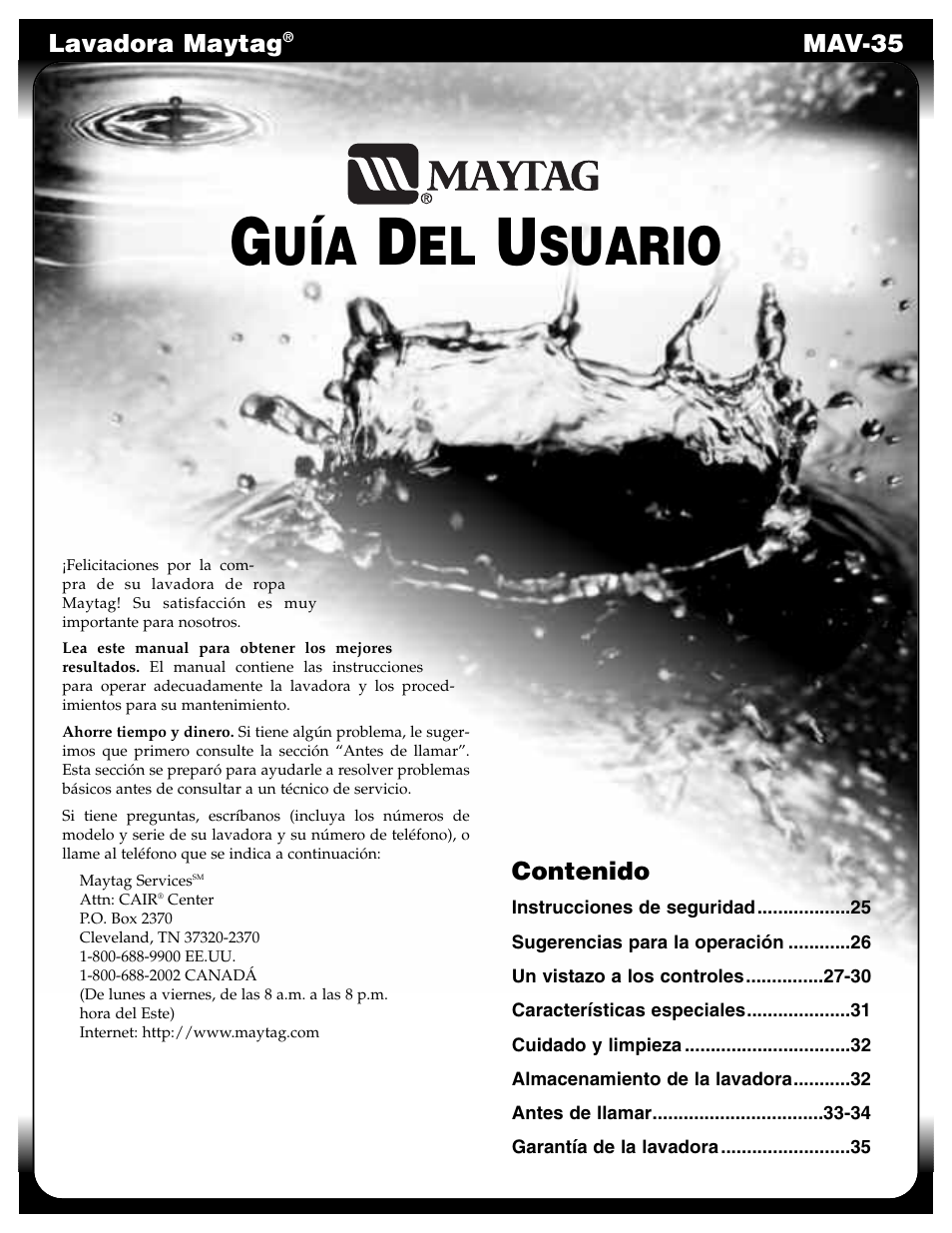 Suario | Maytag MAV-35 User Manual | Page 25 / 36