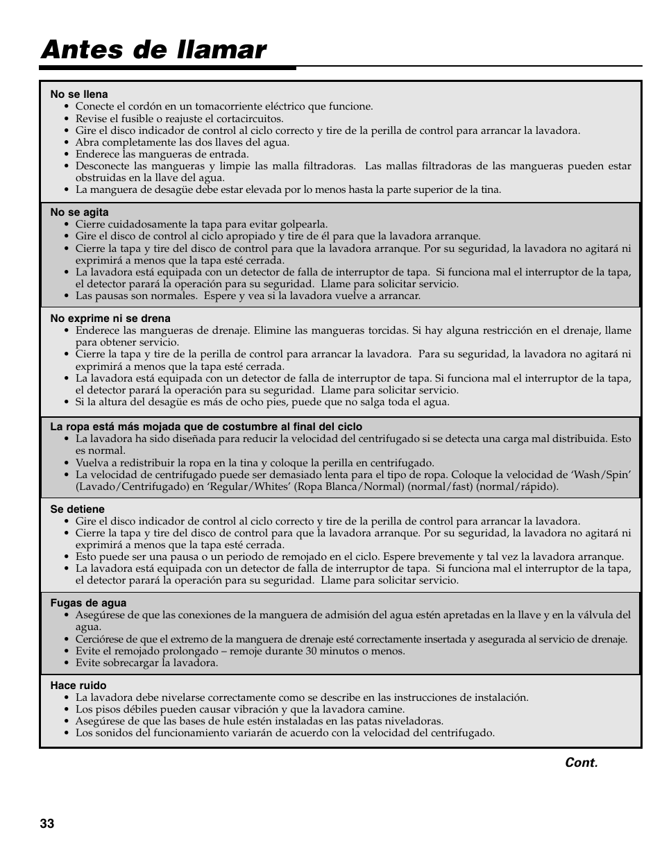 Antes de llamar | Maytag MAV-35 User Manual | Page 34 / 36