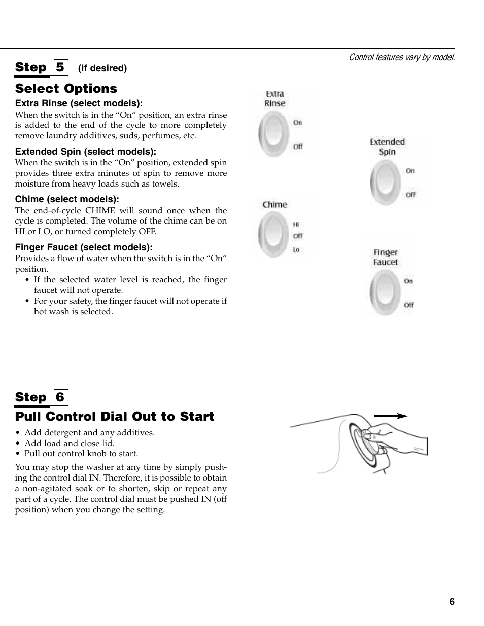 Pull control dial out to start, Step 6 step 5, Select options | Maytag MAV-35 User Manual | Page 7 / 36