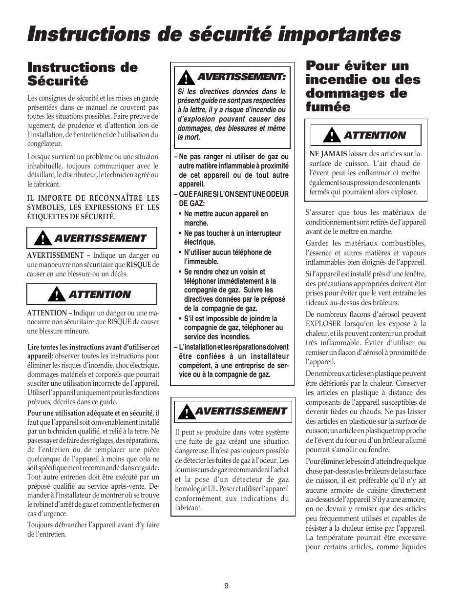 Instructions de sécurité importantes, Instructions de sécurité, Pour éviter un incendie ou des dommages de fumée | Maytag MGC4436BDB User Manual | Page 10 / 28