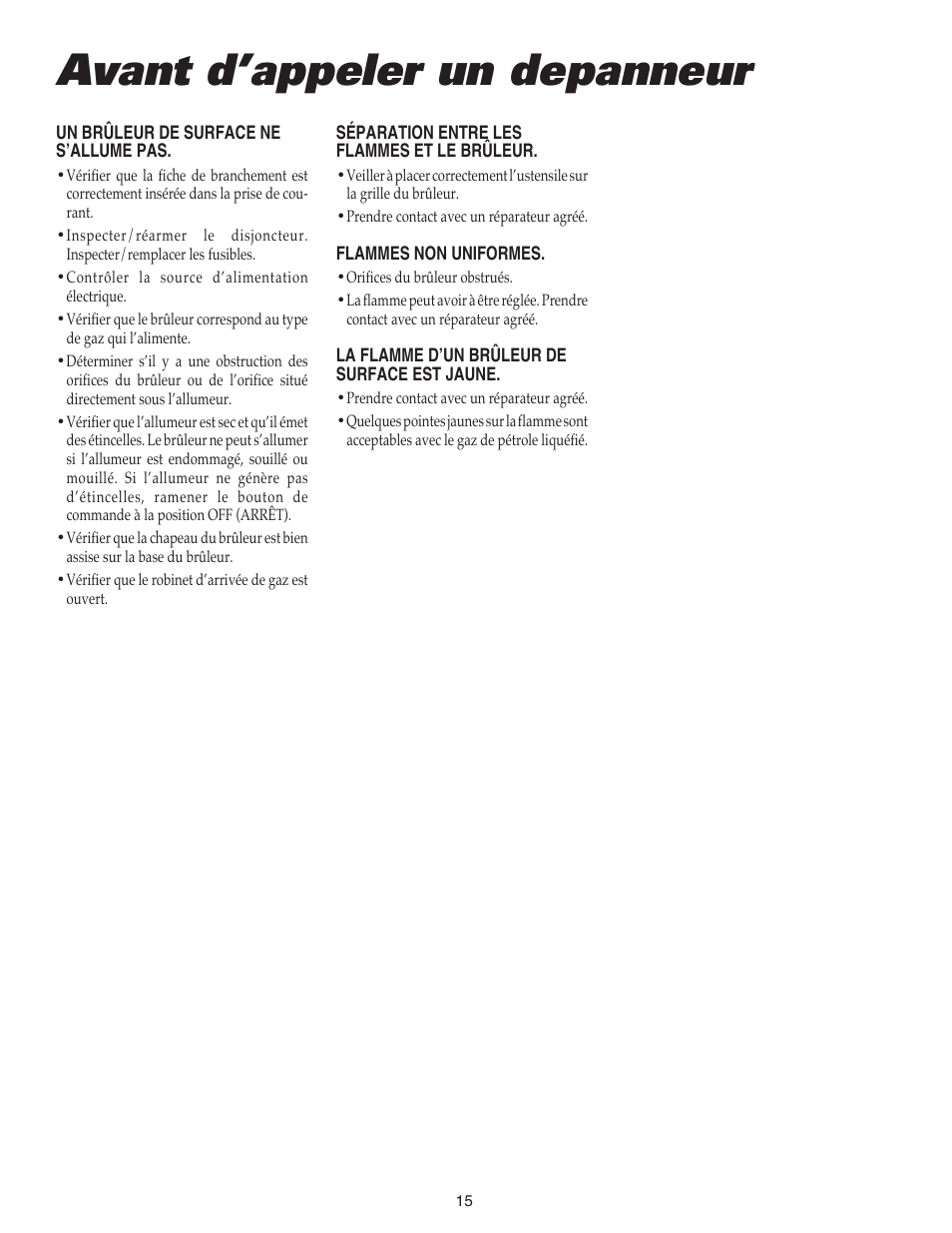 Avant d’appeler un depanneur | Maytag MGC4436BDB User Manual | Page 16 / 28
