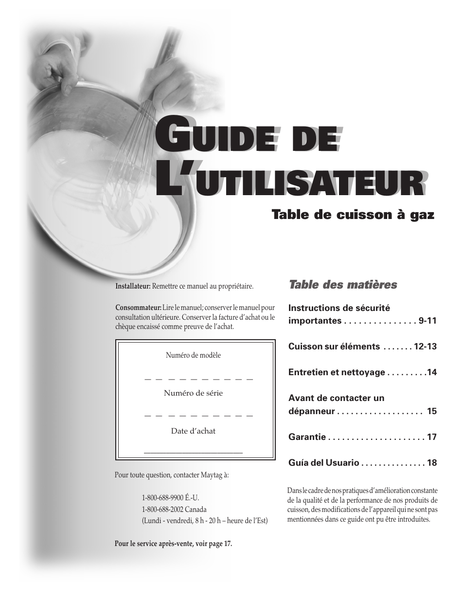 Uide de, Utilisateur | Maytag MGC4436BDB User Manual | Page 9 / 28