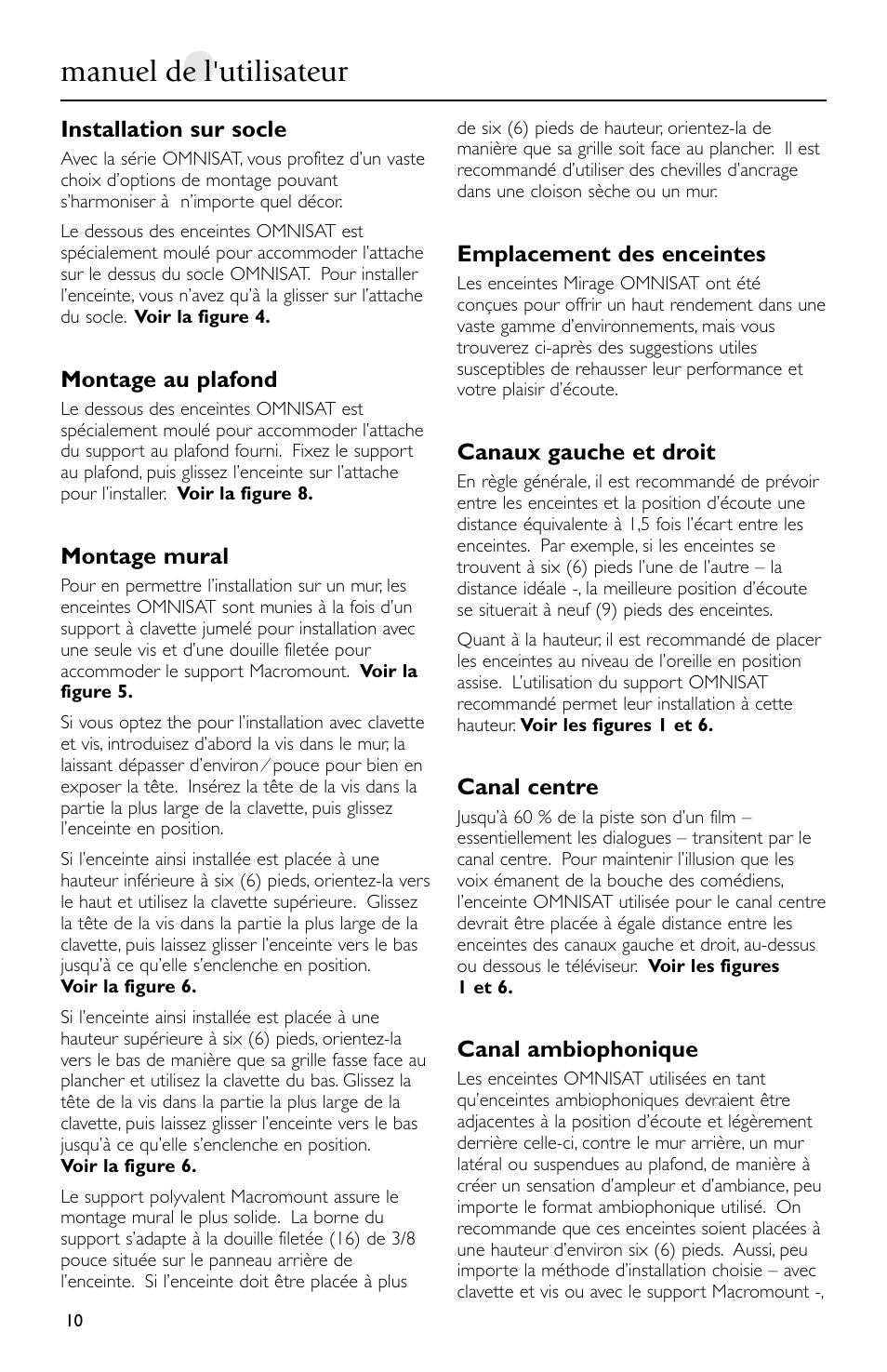 Manuel de l'utilisateur | Mirage Loudspeakers Omnisat User Manual | Page 10 / 52