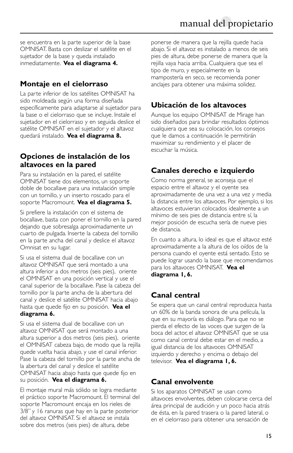 Manual del propietario | Mirage Loudspeakers Omnisat User Manual | Page 15 / 52