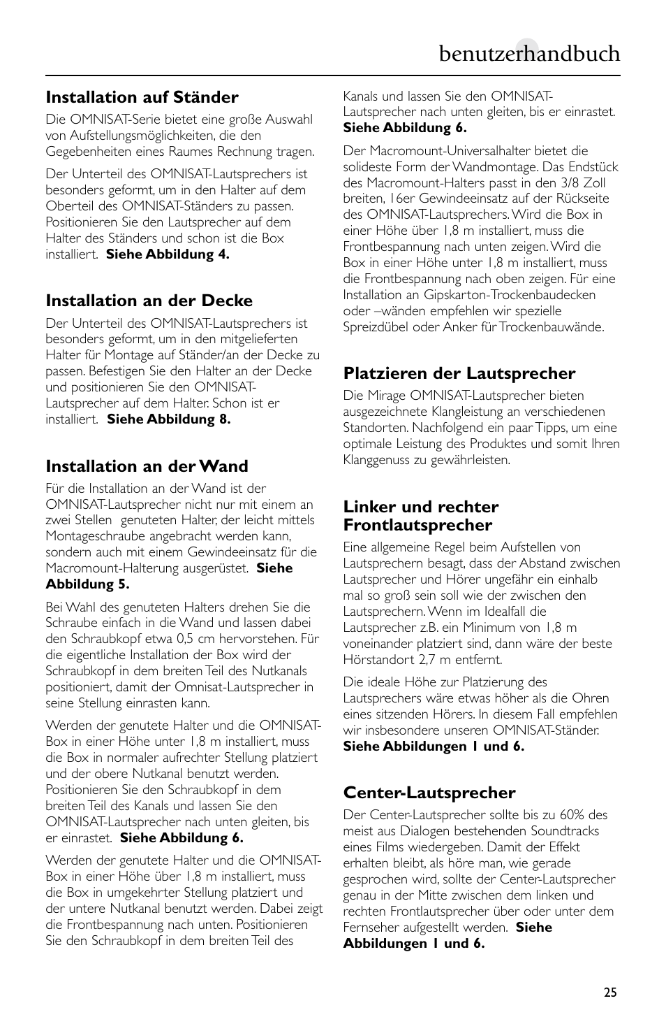 Benutzerhandbuch | Mirage Loudspeakers Omnisat User Manual | Page 25 / 52