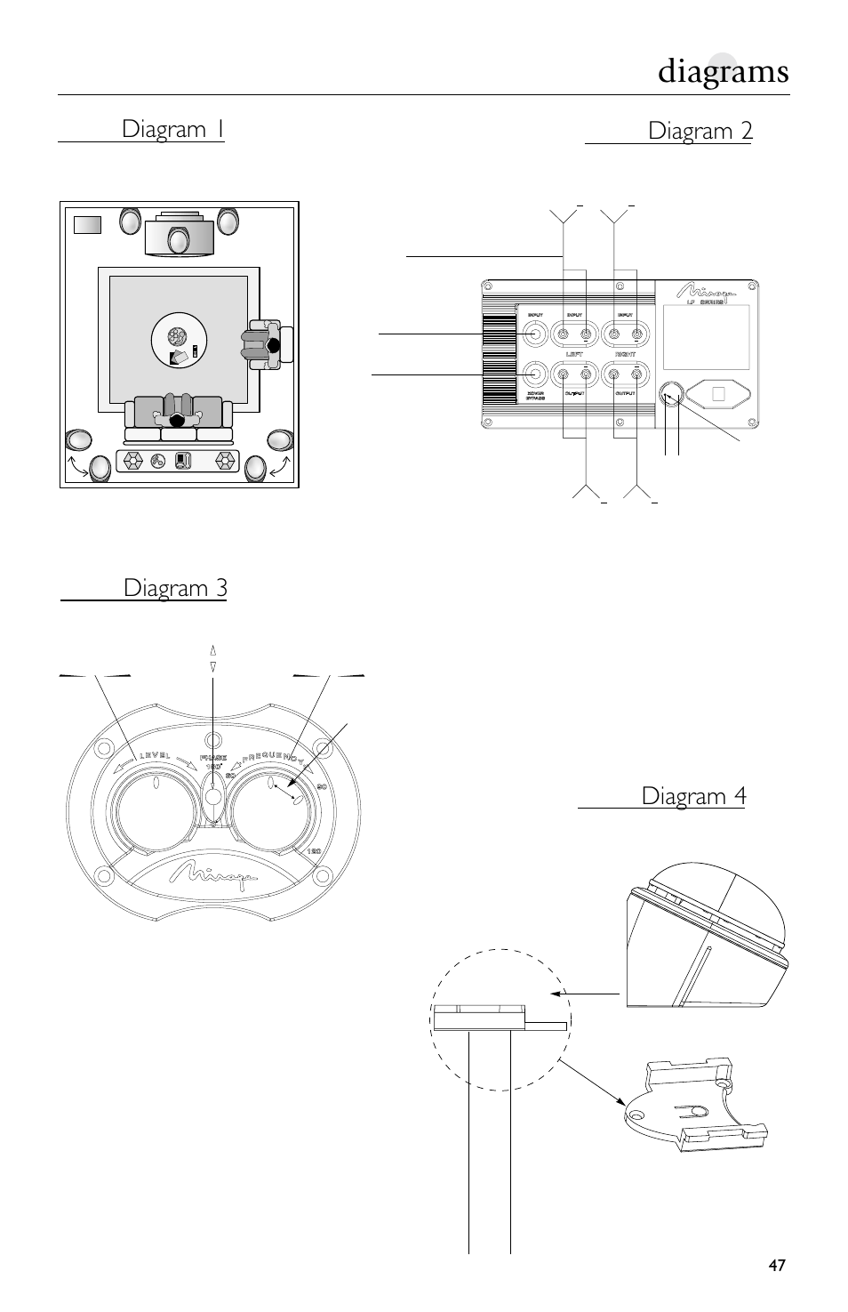 Diagrams, Diagram 1, Diagram 2 diagram 3 | Diagram 4 | Mirage Loudspeakers Omnisat User Manual | Page 47 / 52