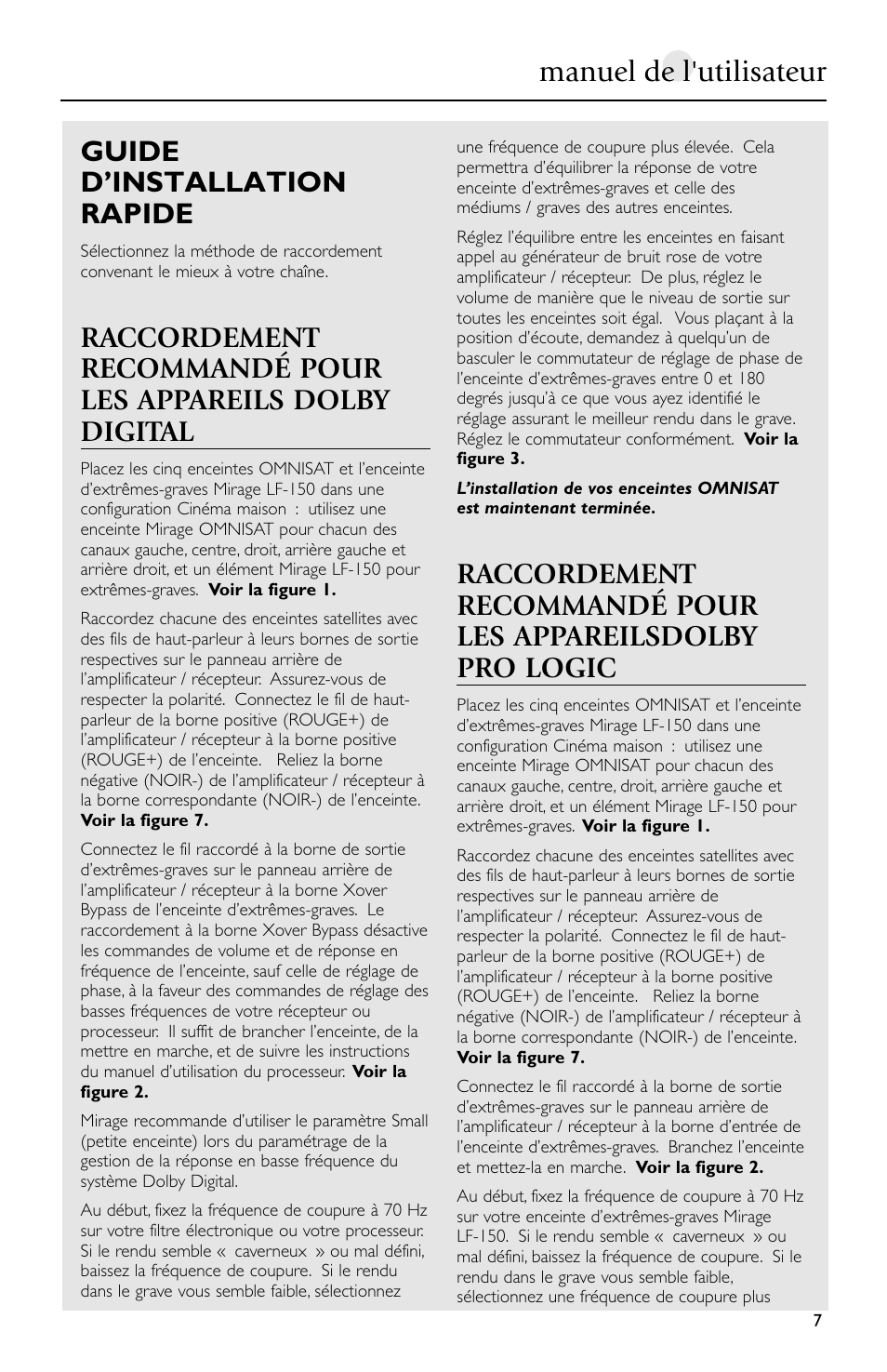 Manuel de l'utilisateur, Guide d’installation rapide | Mirage Loudspeakers Omnisat User Manual | Page 7 / 52